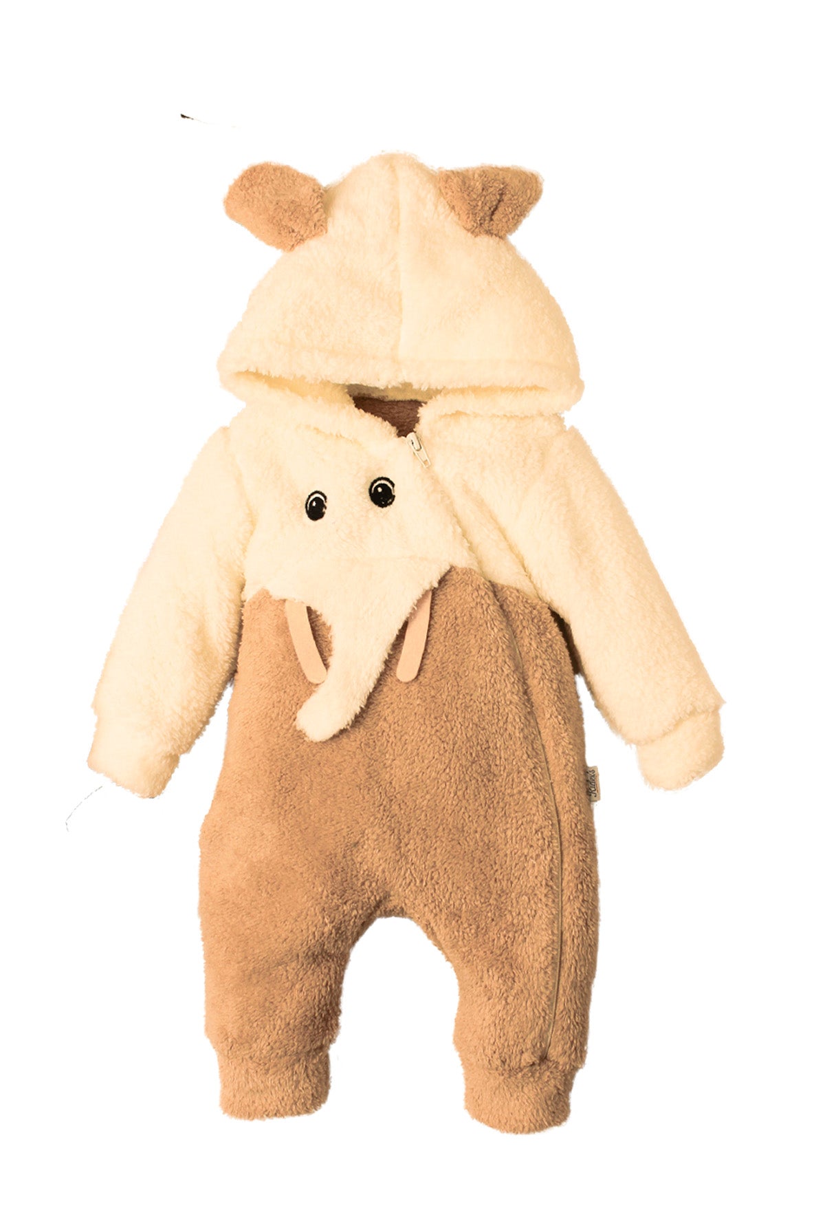 Unisex Fil Desenli Kapüşonlu Peluş Tulum 6-24 Ay